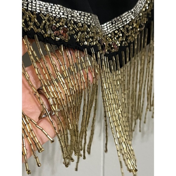Nasty Gal Beaded Fringe Mini Skirt Party Festival Embellished Black Size S - Picture 5 of 11